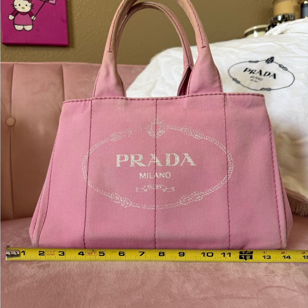 💯Authentic PRADA CANAPA Pink Canvas Logo Tote - Picture 2 of 14